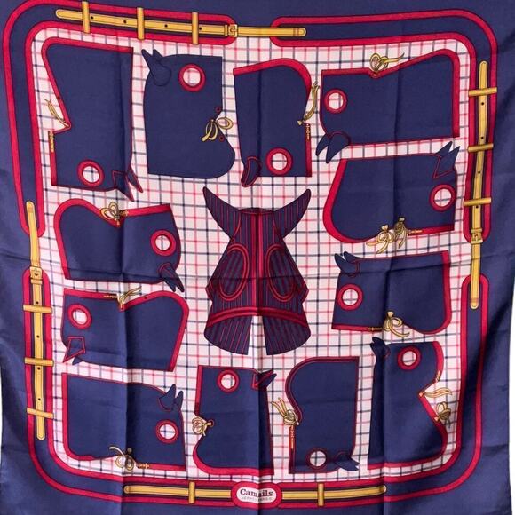 Hermes Paris Camails 100% Silk Scarf 90cm Square Red Blue Yellow in Box - Picture 9 of 13